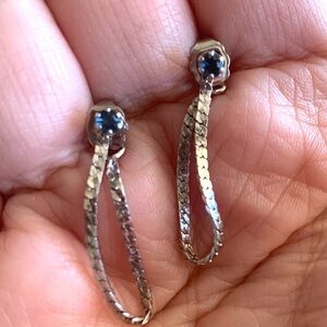 Vintage Simulated Sapphire Loop Stud Earrings
